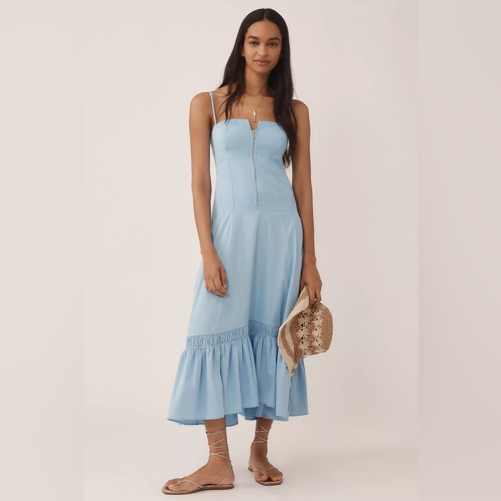 NWT! Baby Blue By Anthropologie Zip-Front Ruffle-Hem Midi Dress 🔹